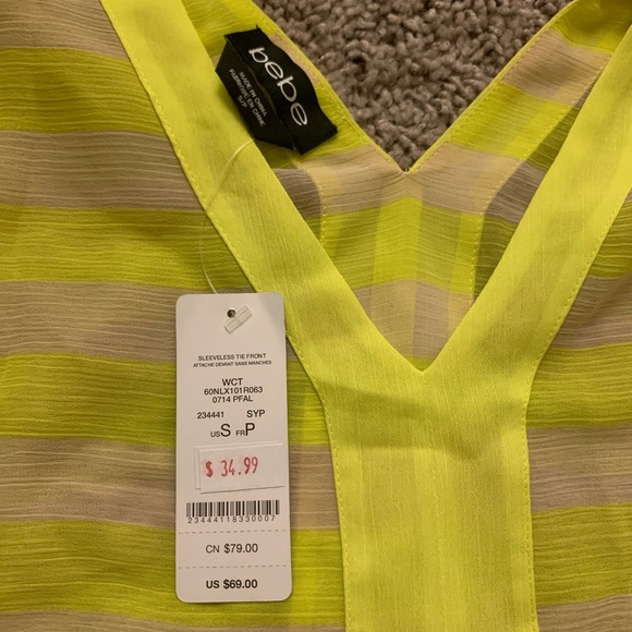 NWT Bebe sheer neon yellow & cream tie-front top - Picture 8 of 10